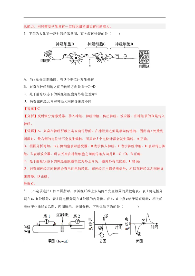 易错点20神经调节-备战2023年高考生物考试易错题（新教材新高考）（解析版）_新高考复习资料_2023年新高考复习资料_专项复习_备战2023年高考生物考试易错题（新教材新高考）