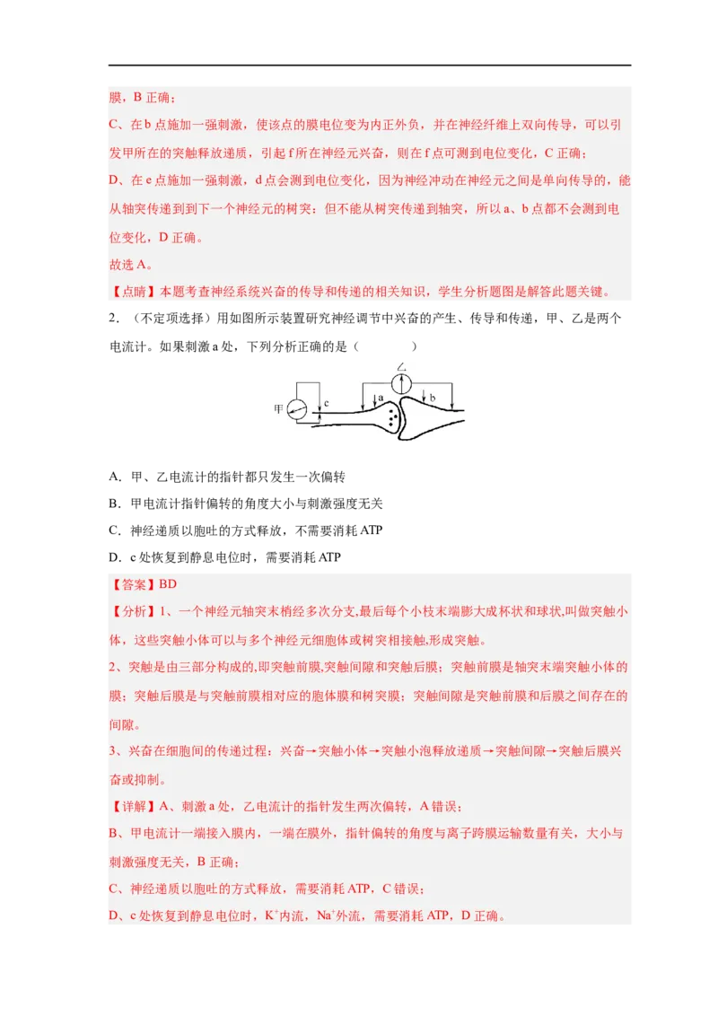 易错点20神经调节-备战2023年高考生物考试易错题（新教材新高考）（解析版）_新高考复习资料_2023年新高考复习资料_专项复习_备战2023年高考生物考试易错题（新教材新高考）