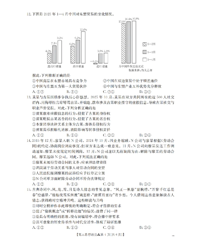 陕西省2026届高三下学期3月联考（26-287C）政治_2024-2026高三（6-6月题库）_2026年03月高三试卷_260318金太阳&middot;陕西省2026届高三下学期3月联考（26-287C）（全科）