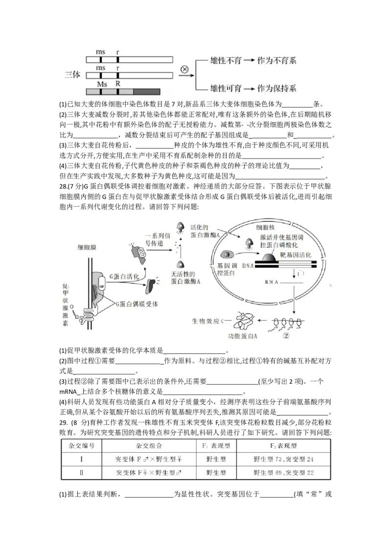 甘肃省张掖市某重点校2022-2023学年高三上学期期中检测生物试题_生物高考模拟题_老高考_2023年