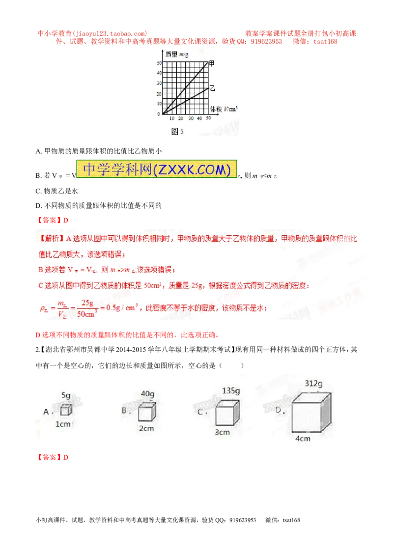 专题06质量和密度-2年中考1年模拟备战2016年中考物理精品系列（各省统一命题专版）（解析版）_初物_1初中物理_物理：2年中考1年模拟备战2016年中考物理精品系列全套打包30份