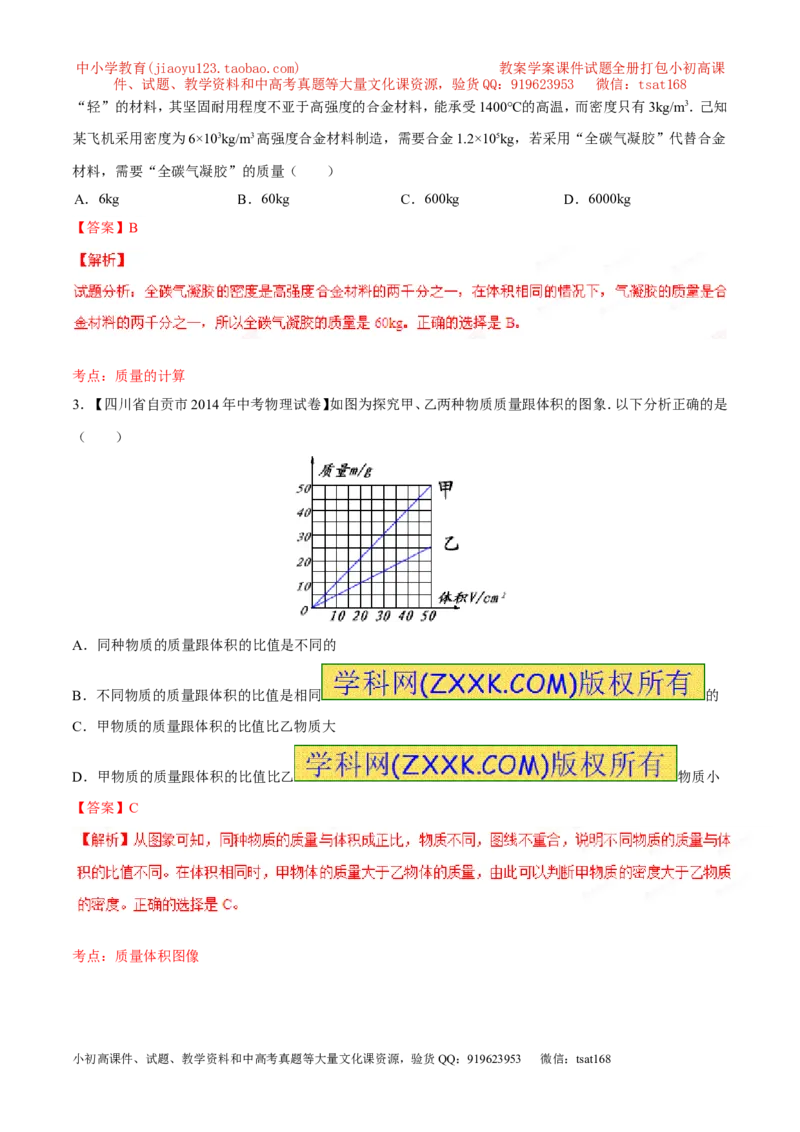 专题06质量和密度-2年中考1年模拟备战2016年中考物理精品系列（各省统一命题专版）（解析版）_初物_1初中物理_物理：2年中考1年模拟备战2016年中考物理精品系列全套打包30份