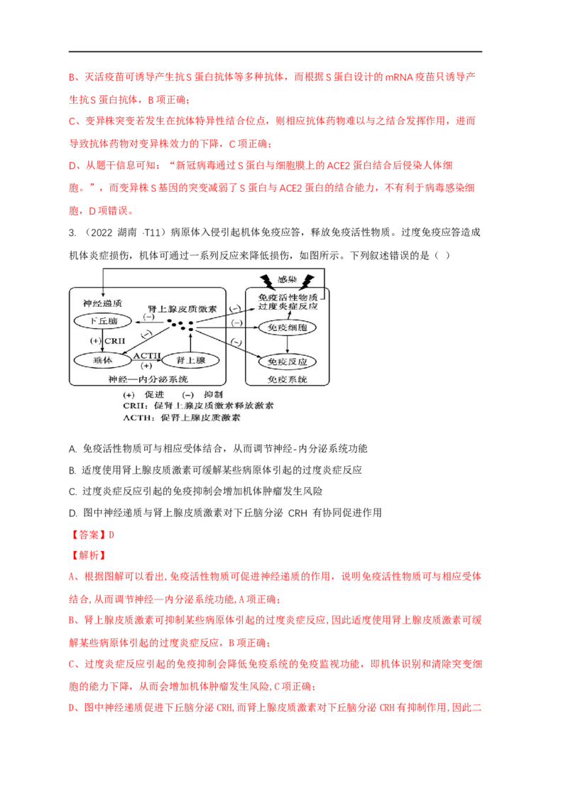 易错点23免疫调节与新冠病毒（解析版）_通用版（老高考）复习资料_2023年复习资料_专项复习_备战2023年高考生物考试易错题（全国通用）_易错点23免疫与新冠病毒