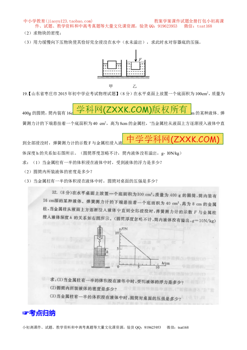 专题07压强和浮力-2年中考1年模拟备战2017年中考物理精品系列（各省统一命题专版）（原卷版）_初物_1初中物理_物理：2017年中考物理2年中考1年模拟精品系列全套打包30份