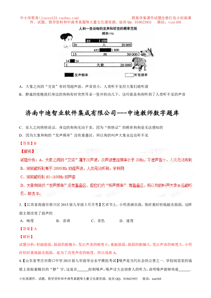 专题01声现象-2年中考1年模拟备战2016年中考物理精品系列（各省统一命题专版）（解析版）_初物_1初中物理_物理：2年中考1年模拟备战2016年中考物理精品系列全套打包30份