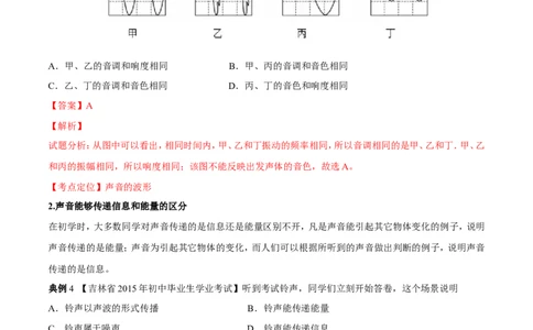 专题01声现象（讲）-2016年中考物理二轮复习讲练测（解析版）_初物_1初中物理_物理：备战2016年中考物理二轮复习讲练测132份