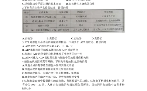 甘肃省白银市靖远县第四中学2022-2023学年高三上学期第一次月考生物试题_生物高考模拟题_老高考_2023年