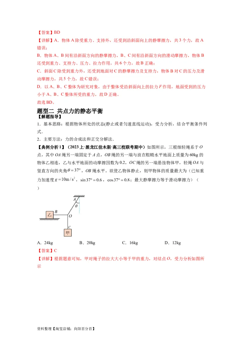 专题01力与物体的平衡（解析版）_04高考物理_新高考复习资料_2024新高考复习资料_二轮复习资料_2024年高考物理二轮热点题型归纳与变式演练（新高考通用）_答案解析版