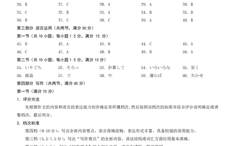重庆市2026年普通高等学校招生全国统一考试日语答案_2024-2026高三（6-6月题库）_2026年02月高三试卷_260201重庆市2026年普通高等学校招生全国统一考试（康德一诊）（全科）