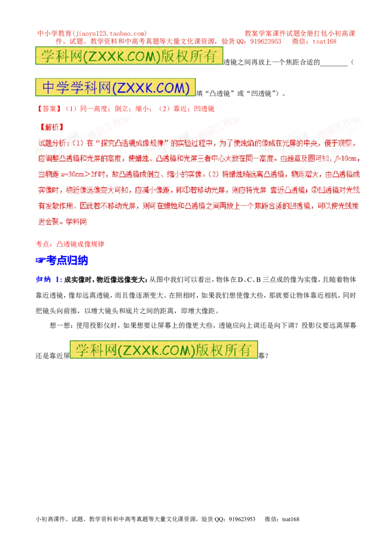 专题03透镜-2年中考1年模拟备战2016年中考物理精品系列（各省统一命题专版）（解析版）_初物_1初中物理_物理：2年中考1年模拟备战2016年中考物理精品系列全套打包30份