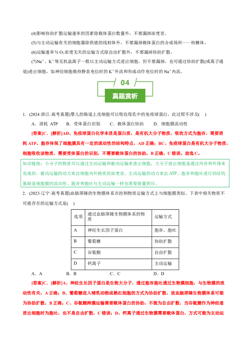 知识清单04+细胞的物质输入和输出（3大考点+6个易错点）-上好课2025年高考生物一轮复习知识清单_新高考复习资料_2025年新高考资料_2025年高考生物一轮复习知识清单