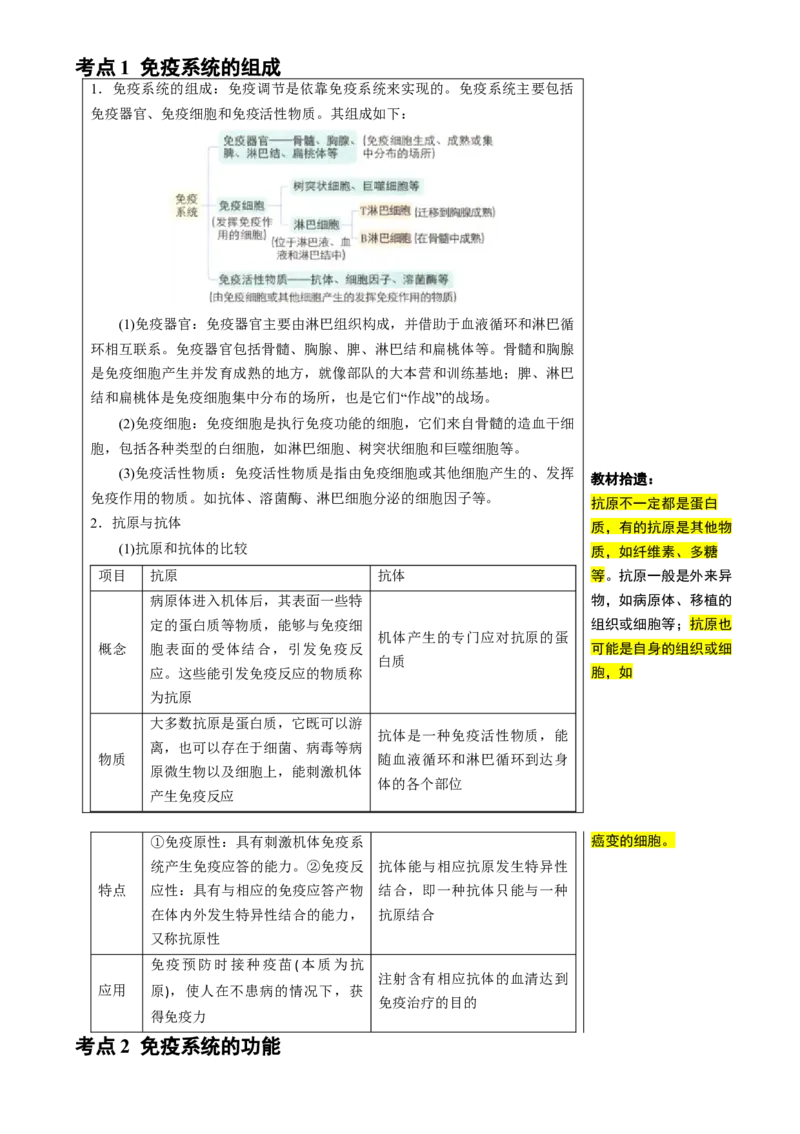 知识清单24免疫调节（3大考点5个易错点）-上好课2025年高考生物一轮复习知识清单[h][47906912]_2025年新高考资料_一轮复习_上好课2025年高考生物一轮复习知识清单325572639