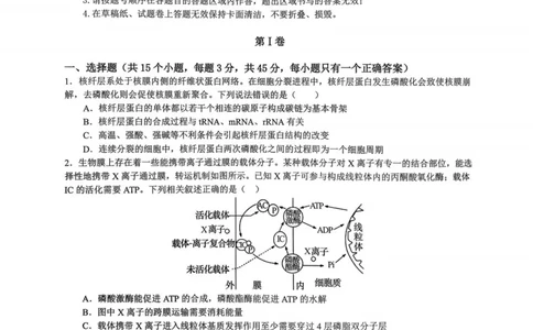 重庆市育才中学校2026届高三下学期2月开学考试生物试题_2024-2026高三（6-6月题库）_2026年03月高三试卷_260302重庆市育才中学校2026届高三下学期2月开学考试（全科）