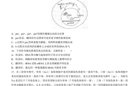 河南省信阳市普通高中2022-2023学年高三第二次教学质量检测生物试题_生物高考模拟题_新高考_2023年_2023河南省信阳市普通高中高三第二次教学质量检测1.16-17生物