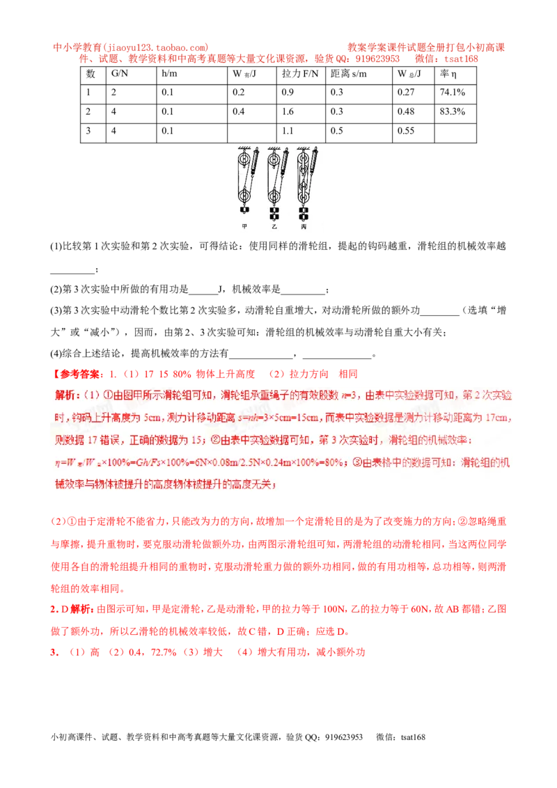 专题10.2机械效率（讲练）-2017年中考物理一轮复习讲练测课课通（解析版）_初物_1初中物理_物理：2017年中考物理一轮复习讲练测课课通全套打包115份