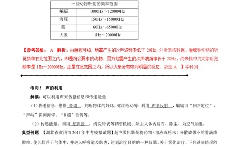 专题1.2噪声声音的分类声的利用（讲练）-2017年中考物理一轮复习讲练测课课通（解析版）_初物_1初中物理_物理：2017年中考物理一轮复习讲练测课课通全套打包115份
