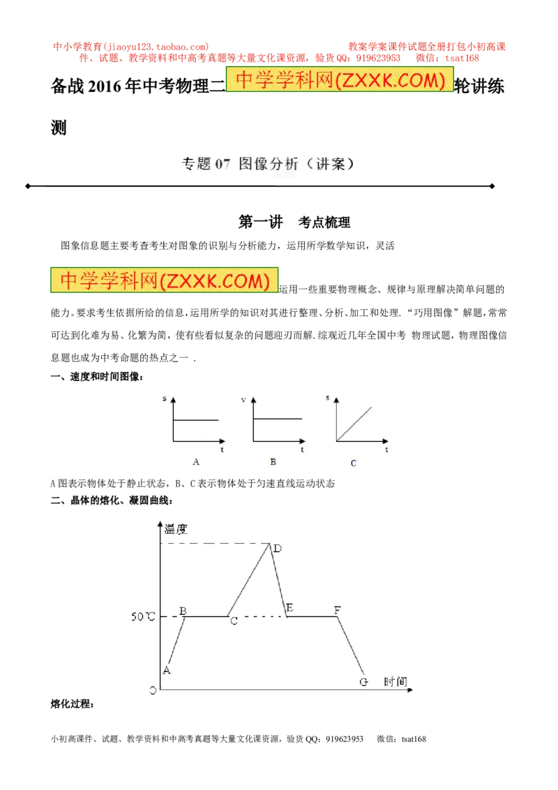 专题07图像分析（讲）-2016年中考物理二轮复习讲练测（解析版）_初物_1初中物理_物理：备战2016年中考物理二轮复习讲练测132份