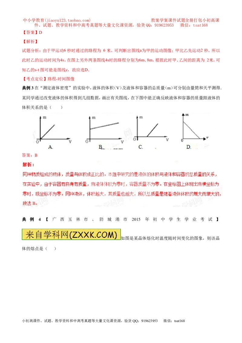 专题07图像分析（讲）-2016年中考物理二轮复习讲练测（解析版）_初物_1初中物理_物理：备战2016年中考物理二轮复习讲练测132份