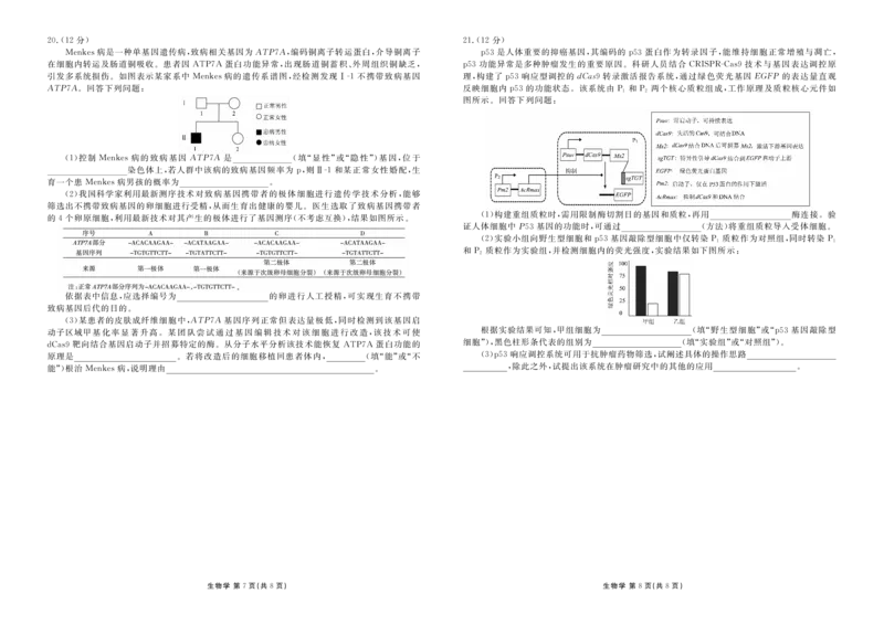 高三3月份生物正文（2026届高三年级3月份学情诊断）_2024-2026高三（6-6月题库）_2026年03月高三试卷_250309衡水金卷2026届高三年级3月份学情诊断（全科）