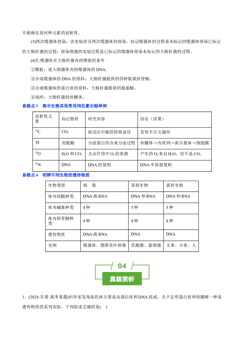 知识清单14DNA是主要的遗传物质（3大考点4个易错点）-上好课2025年高考生物一轮复习知识清单_2025年新高考资料_一轮复习_上好课2025年高考生物一轮复习知识清单325572639