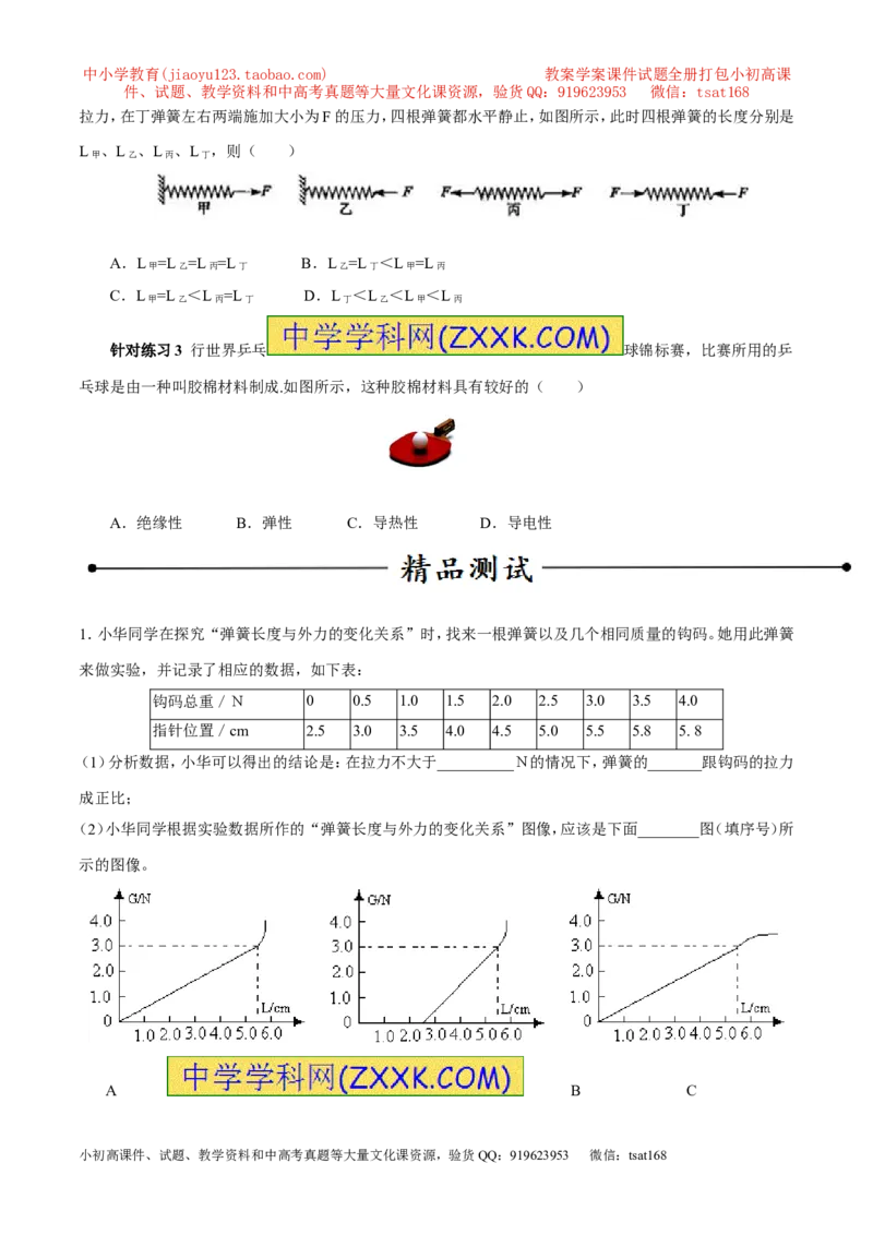 专题10弹力（第02期）-2017年中考物理考点总动员（原卷版）_初物_1初中物理_物理：2017年中考物理考点总动员系列（全套打包60份）