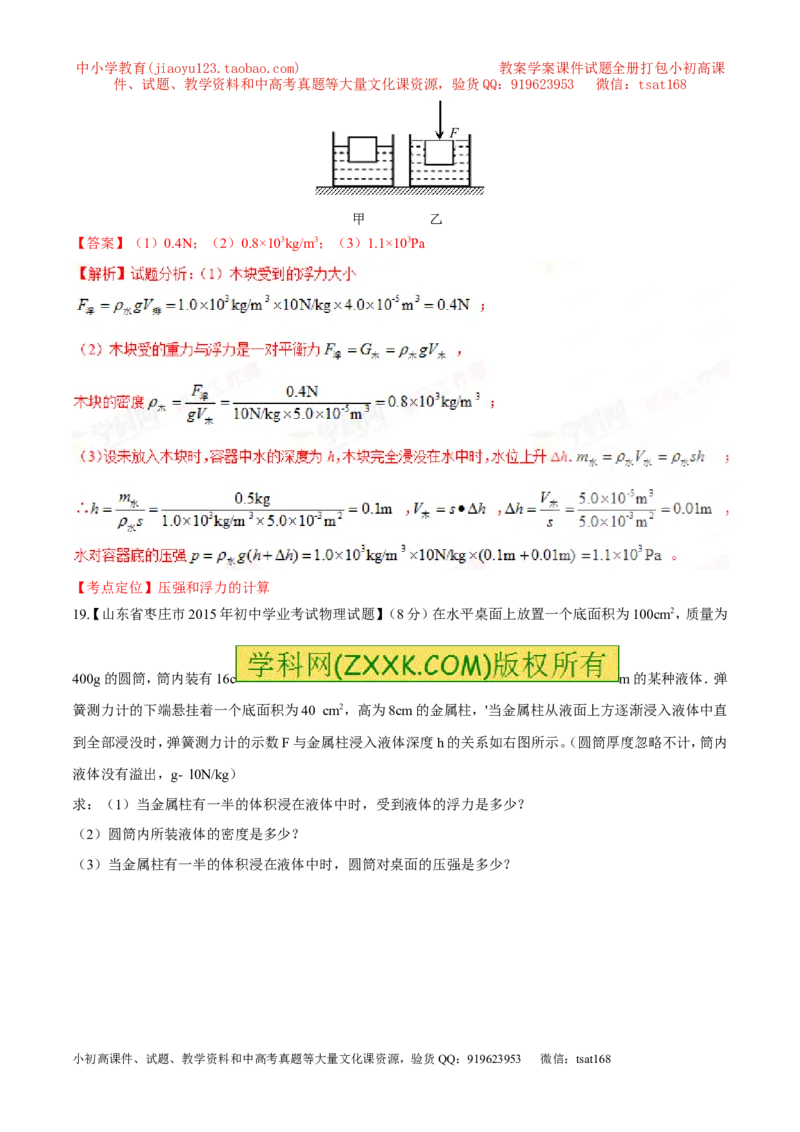 专题07压强和浮力-2年中考1年模拟备战2017年中考物理精品系列（各省统一命题专版）（解析版）_初物_1初中物理_物理：2017年中考物理2年中考1年模拟精品系列全套打包30份