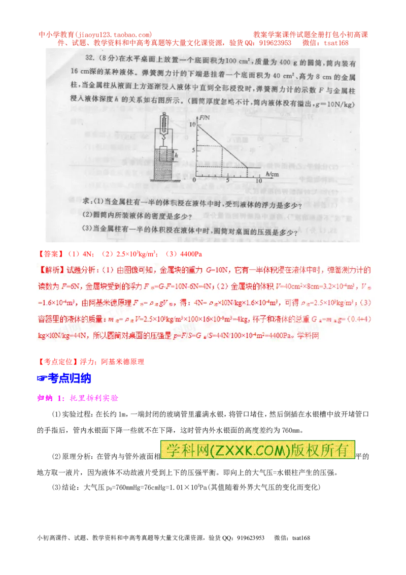 专题07压强和浮力-2年中考1年模拟备战2017年中考物理精品系列（各省统一命题专版）（解析版）_初物_1初中物理_物理：2017年中考物理2年中考1年模拟精品系列全套打包30份