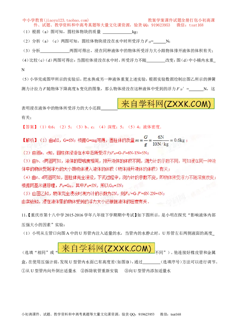 专题07压强和浮力-2年中考1年模拟备战2017年中考物理精品系列（各省统一命题专版）（解析版）_初物_1初中物理_物理：2017年中考物理2年中考1年模拟精品系列全套打包30份