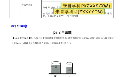 专题07压强和浮力-2年中考1年模拟备战2017年中考物理精品系列（各省统一命题专版）（解析版）_初物_1初中物理_物理：2017年中考物理2年中考1年模拟精品系列全套打包30份