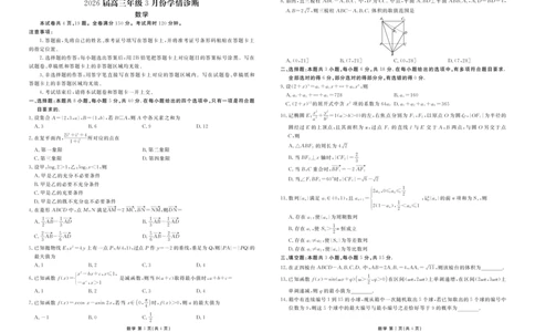 高三3月份数学正文（2026届高三年级3月份学情诊断）_2024-2026高三（6-6月题库）_2026年03月高三试卷_250309衡水金卷2026届高三年级3月份学情诊断（全科）