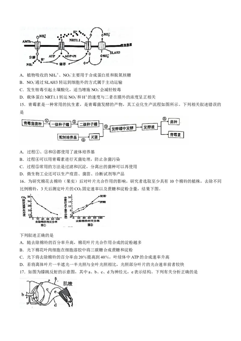浙江省浙南名校联盟2022-2023学年高三上学期国庆返校联考生物试题_生物高考模拟题_老高考_2023年