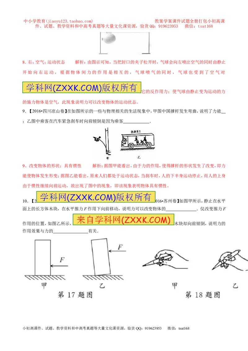专题09力（第02期）-2017年中考物理考点总动员（解析版）_初物_1初中物理_物理：2017年中考物理考点总动员系列（全套打包60份）