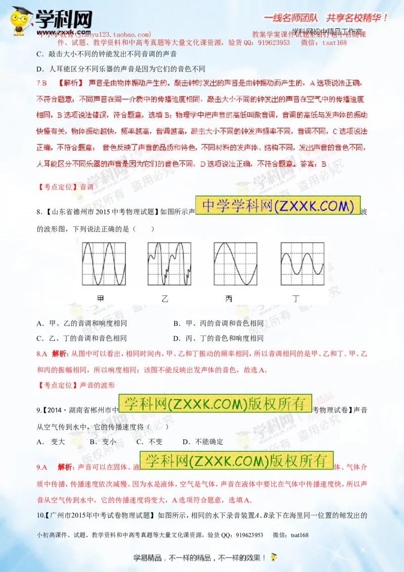 专题1.1声音的产生与传播声音的特性（测试）-2016年中考物理一轮复习讲练测课课通（解析版）_初物_1初中物理_物理：2016年中考物理一轮复习讲练测课课通全套打包116份