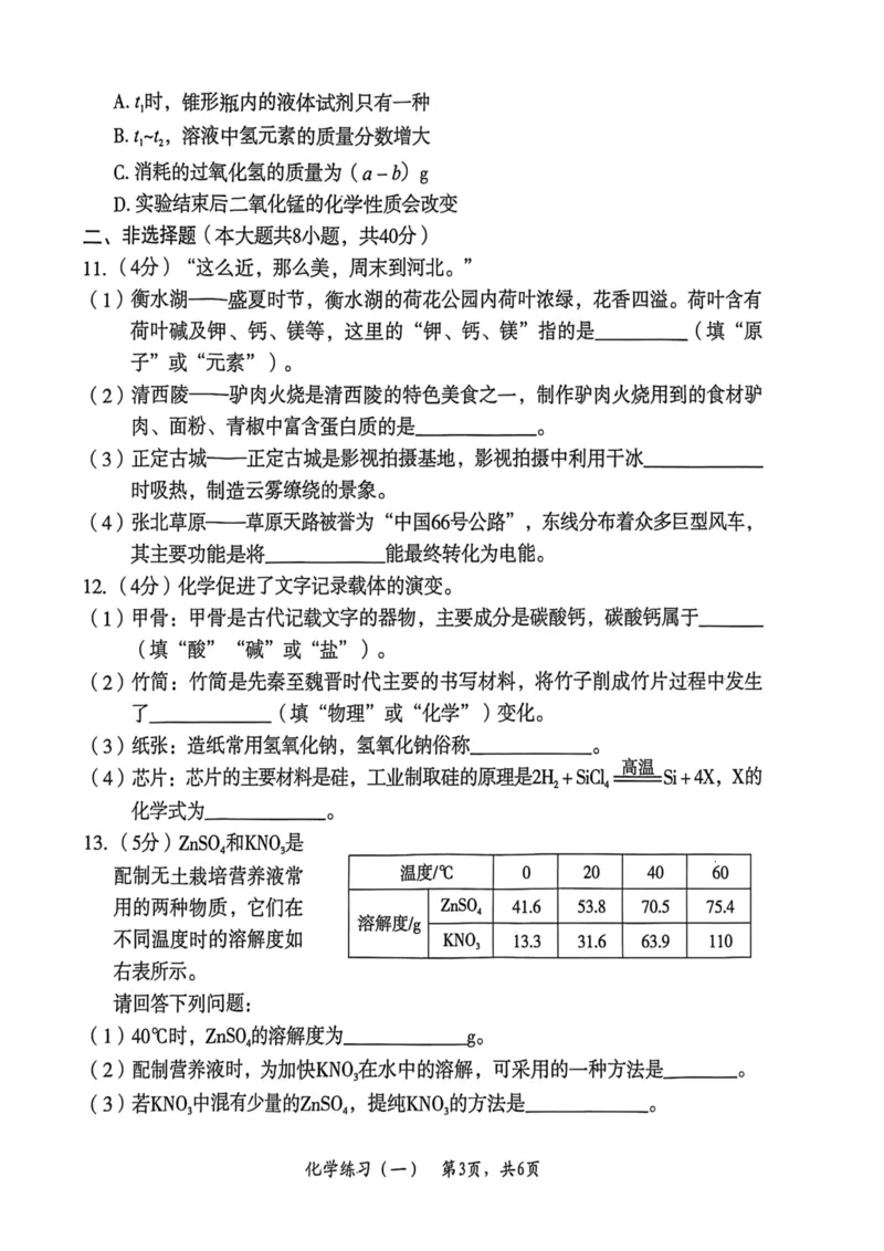 26年麒麟卷化学（一）_2026河北麒麟卷化学