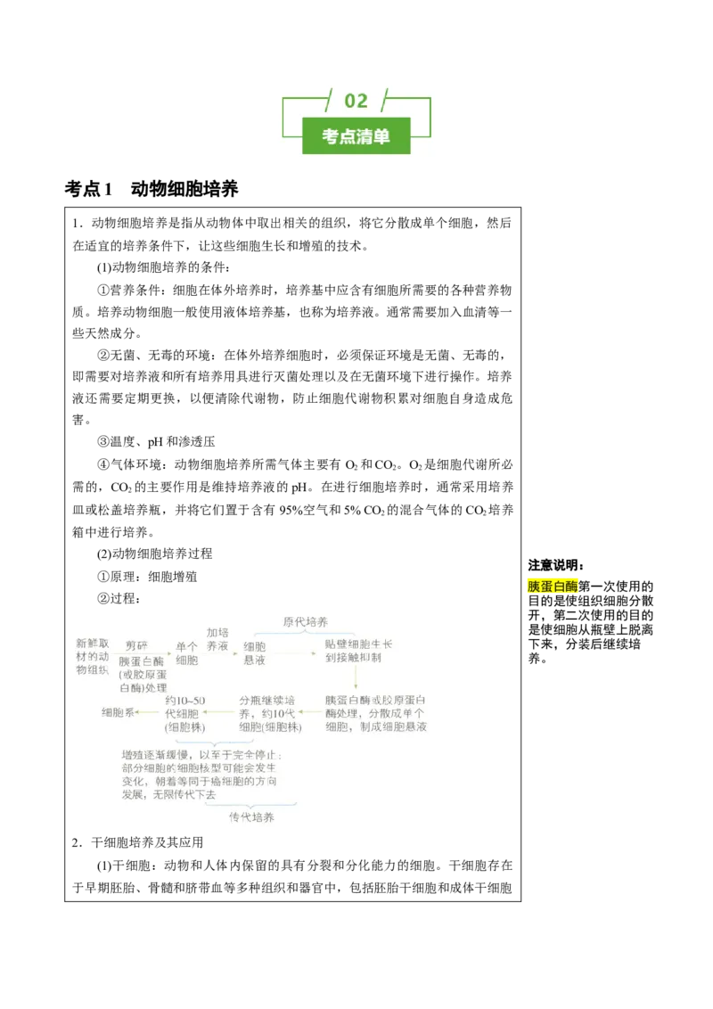 知识清单35动物细胞工程（3大考点+3个易错点）-上好课2025年高考生物一轮复习知识清单_2025年新高考资料_一轮复习_上好课2025年高考生物一轮复习知识清单325572639