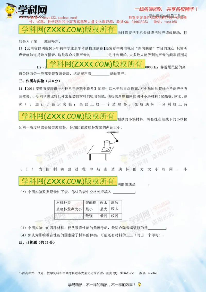 专题1.2噪声声音的分类声的利用（测试）-2016年中考物理一轮复习讲练测课课通（原卷版）_初物_1初中物理_物理：2016年中考物理一轮复习讲练测课课通全套打包116份