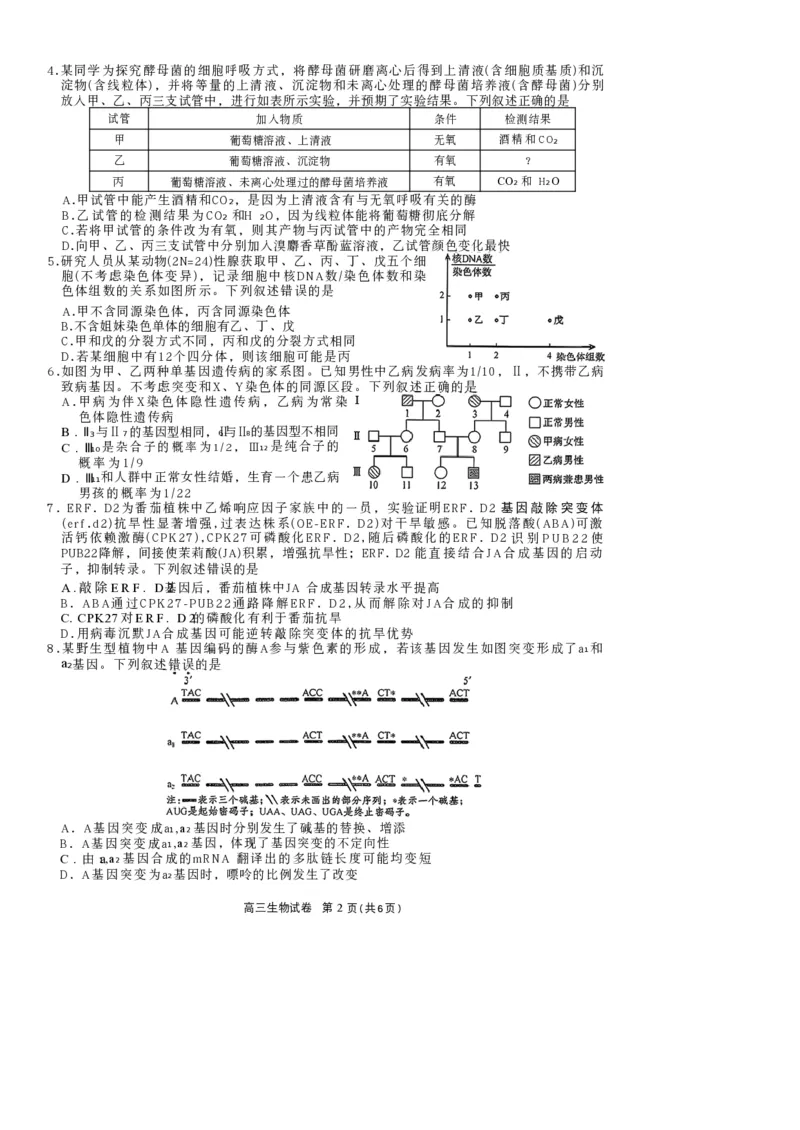 陕西商洛市2026届高三下学期第一次模拟考试生物试题+答案_2024-2026高三（6-6月题库）_2026年03月高三试卷_260325陕西商洛市2026届高三下学期第一次模拟考试（全科）