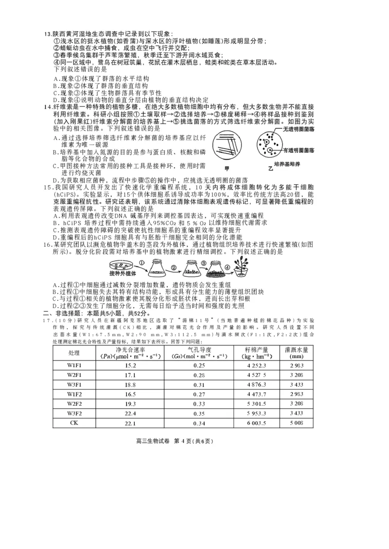 陕西商洛市2026届高三下学期第一次模拟考试生物试题+答案_2024-2026高三（6-6月题库）_2026年03月高三试卷_260325陕西商洛市2026届高三下学期第一次模拟考试（全科）