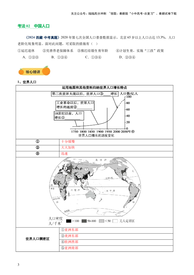 专题07人口、资源、环境与发展问题（讲练：核心精讲+命题预测）（原卷版）_02中考总复习（2026版更新中）_09-地理-中考总复习_2025中考地理复习资料_2025中考二轮课件ppt+讲义+练习地理