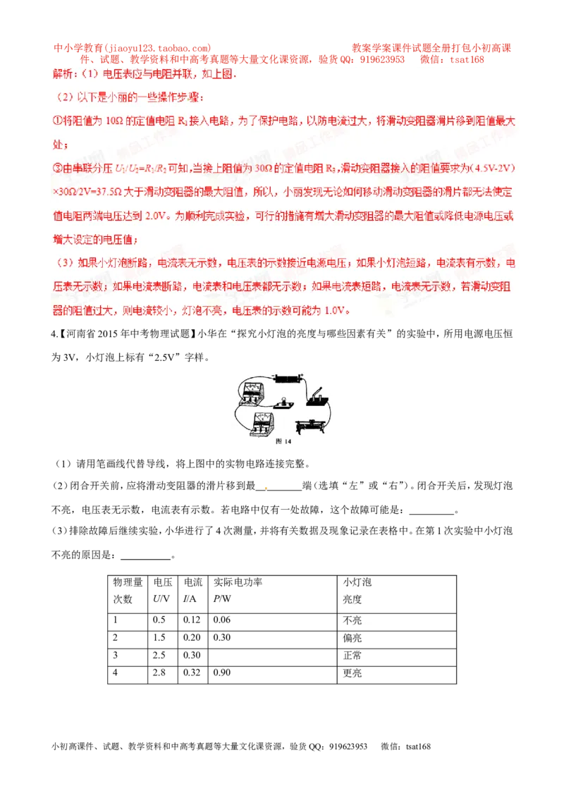 专题03测量小灯泡的电功率（第05期）-2016年中考物理考点总动员系列（解析版）_初物_1初中物理_物理：2016年中考物理考点总动员系列全套打包150份