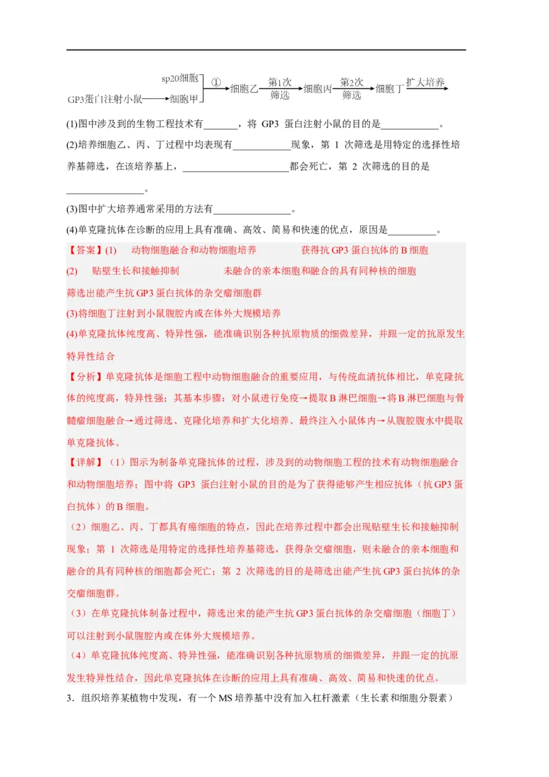 易错点27细胞工程与胚胎工程-备战2023年高考生物考试易错题（新教材新高考）（解析版）_新高考复习资料_2023年新高考复习资料_专项复习