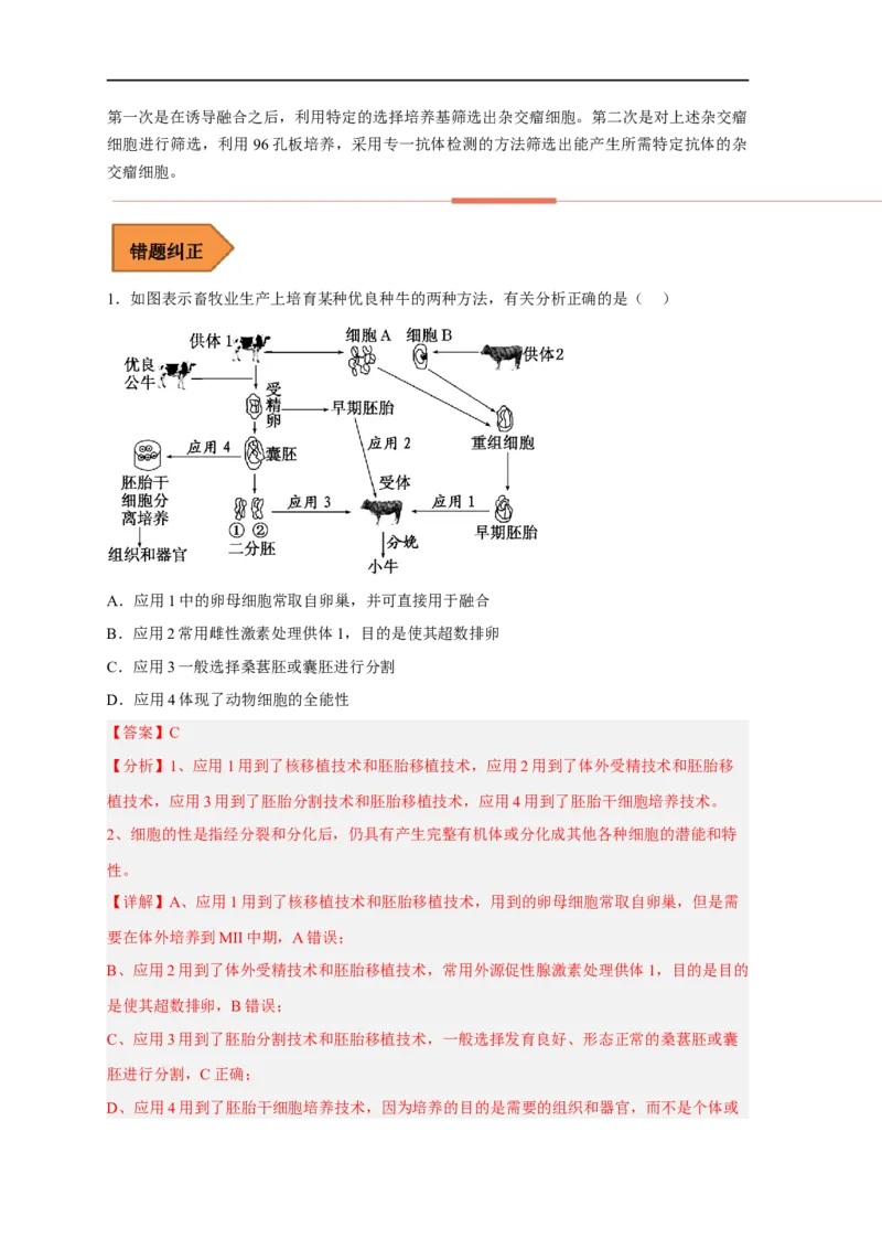 易错点27细胞工程与胚胎工程-备战2023年高考生物考试易错题（新教材新高考）（解析版）_新高考复习资料_2023年新高考复习资料_专项复习