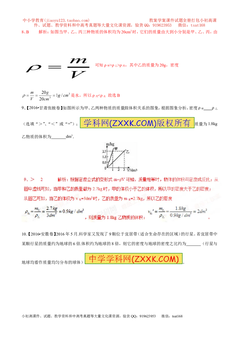 专题03密度（第02期）-2017年中考物理考点总动员（解析版）_初物_1初中物理_物理：2017年中考物理考点总动员系列（全套打包60份）