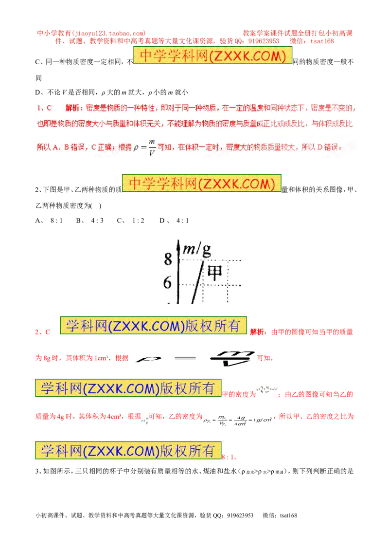 专题03密度（第02期）-2017年中考物理考点总动员（解析版）_初物_1初中物理_物理：2017年中考物理考点总动员系列（全套打包60份）