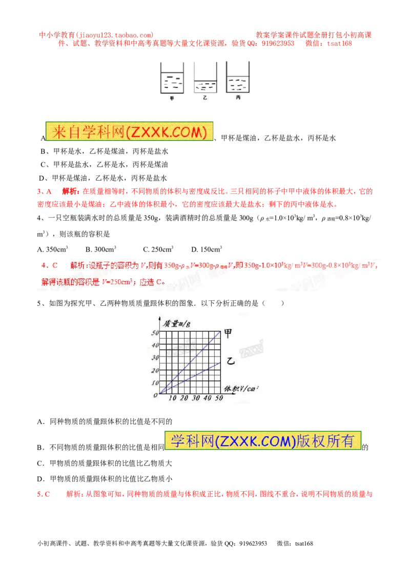 专题03密度（第02期）-2017年中考物理考点总动员（解析版）_初物_1初中物理_物理：2017年中考物理考点总动员系列（全套打包60份）
