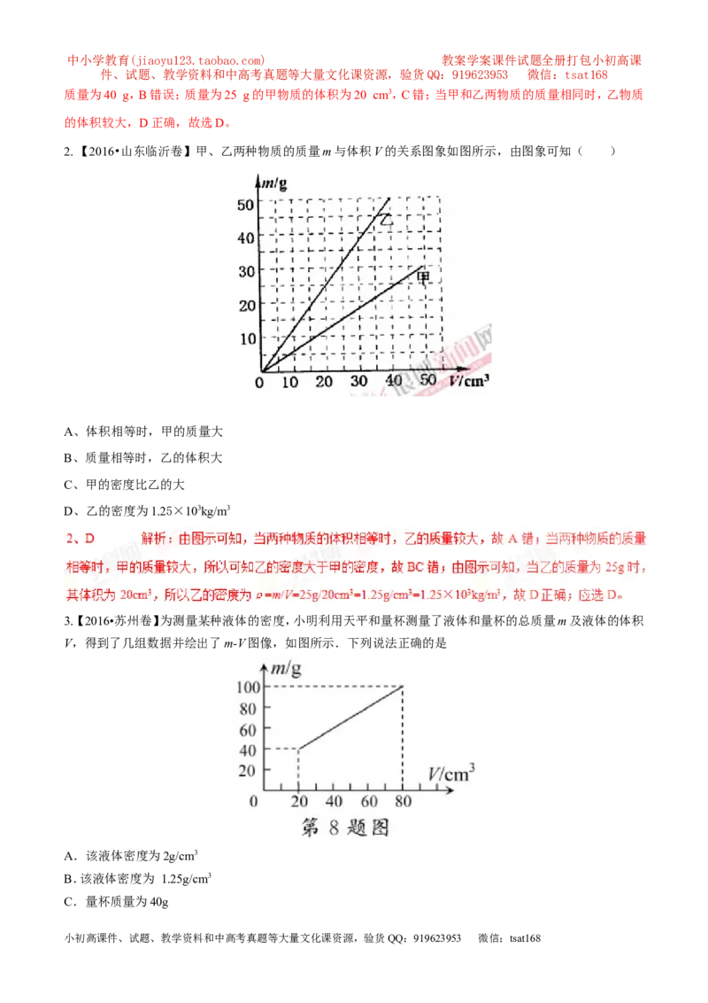 专题03密度（第02期）-2017年中考物理考点总动员（解析版）_初物_1初中物理_物理：2017年中考物理考点总动员系列（全套打包60份）
