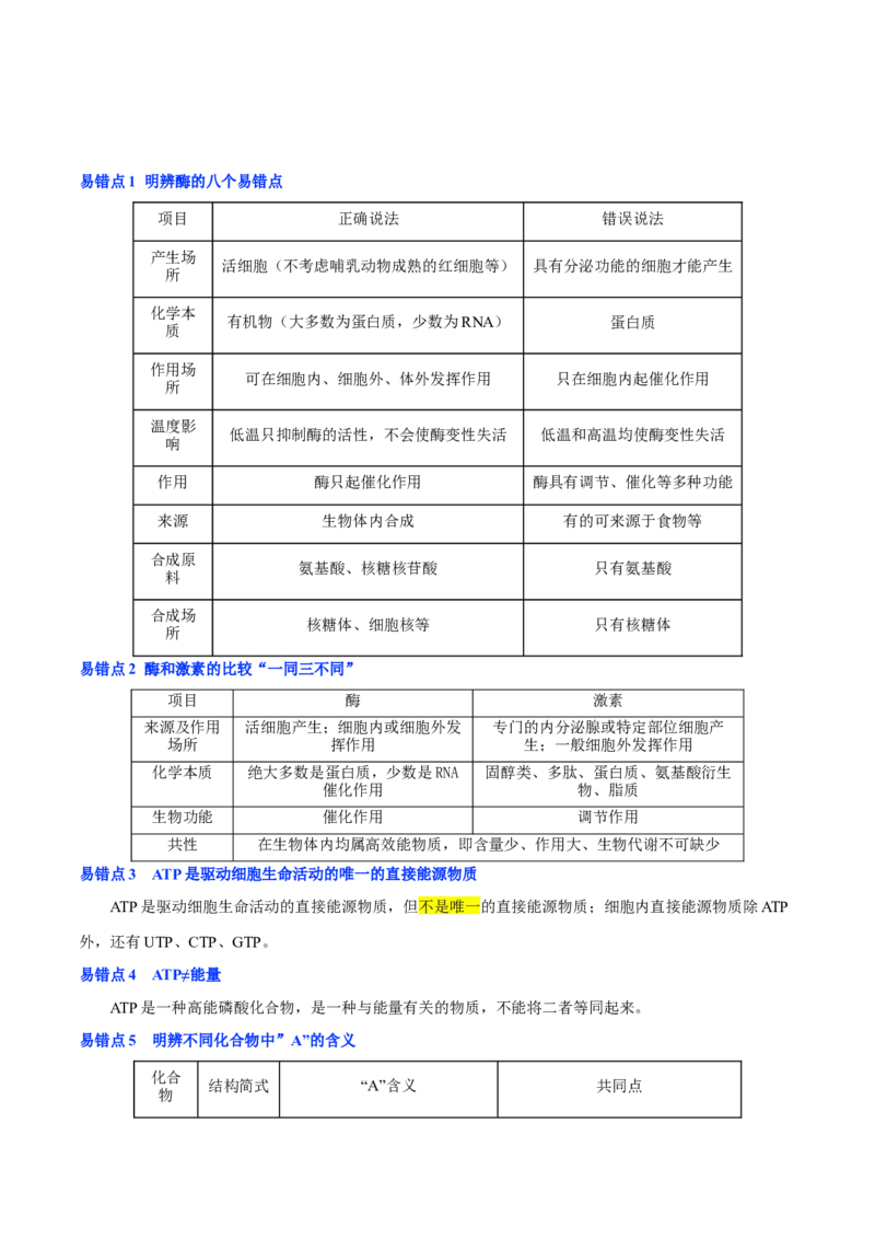 知识清单05+酶和ATP（4大考点+6个易错点）-上好课2025年高考生物一轮复习知识清单_新高考复习资料_2025年新高考资料_2025年高考生物一轮复习知识清单