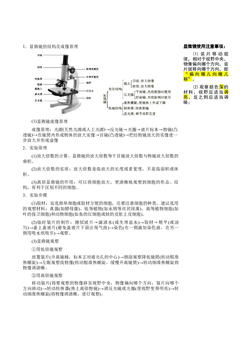 知识清单01+走近细胞（6大考点+7个易错点）-上好课2025年高考生物一轮复习知识清单_2025年新高考资料_一轮复习_上好课2025年高考生物一轮复习知识清单325572639