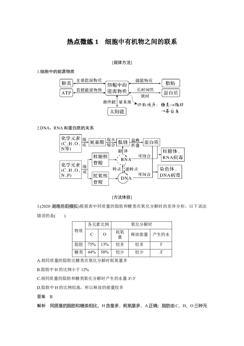 热点微练1　细胞中有机物之间的联系_新高考复习资料_2023年新高考复习资料_一轮复习_2023年新高考大一轮复习讲义_2023年高考生物一轮复习讲义（新人教新高考）_赠补充习题