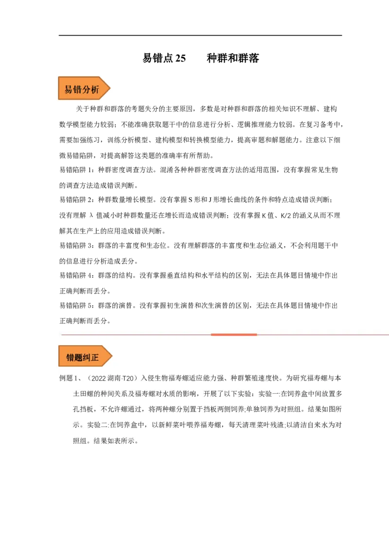 易错点25种群和群落（原卷版）_通用版（老高考）复习资料_2023年复习资料_专项复习_备战2023年高考生物考试易错题（全国通用）_易错点25种群与群落
